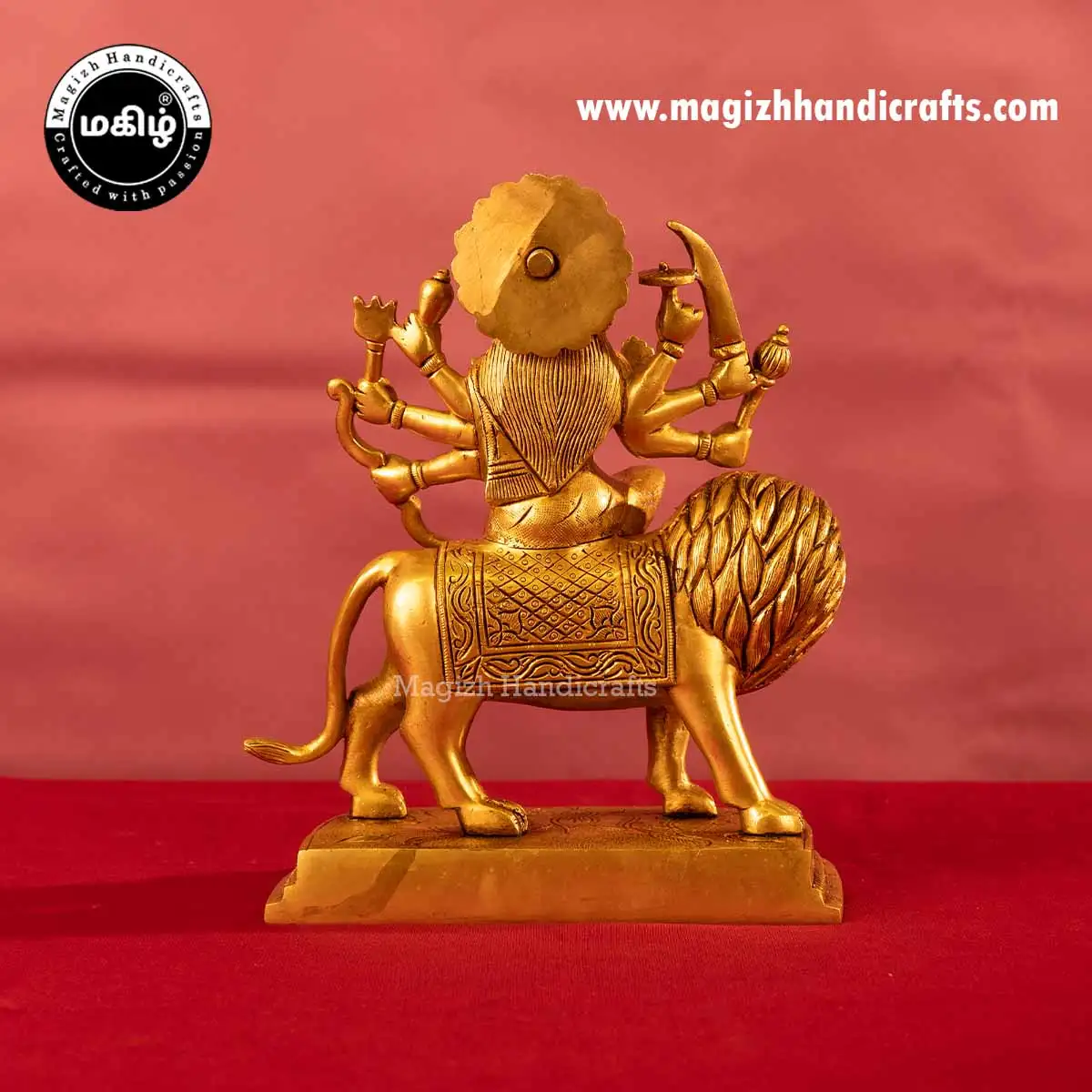 Brass goddess Lion Durga devi idol  - 10 inches - image 5