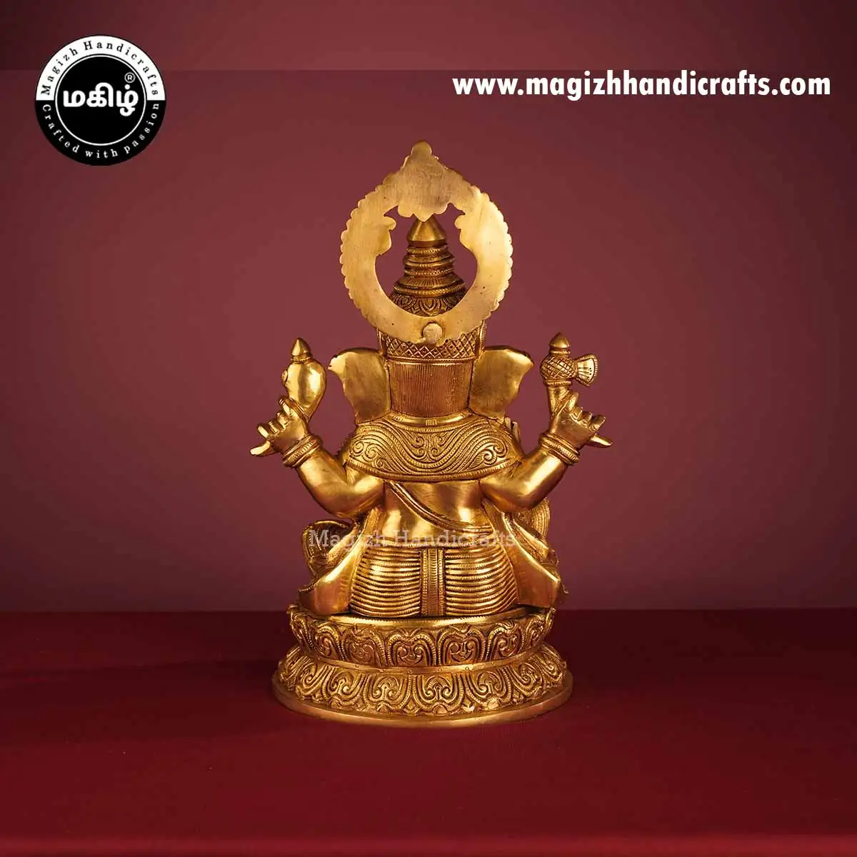 14 inches Brass Lord Ganesha Round Base Idol - image 5