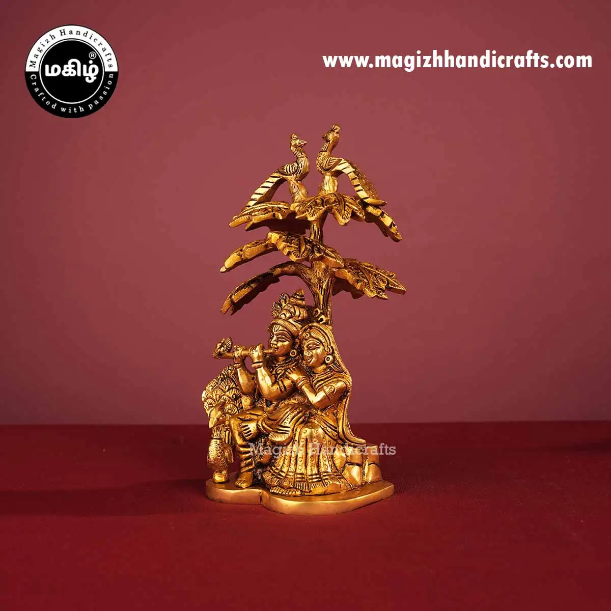 Brass Tree Radha Krishna idol - 8 inches - image 4