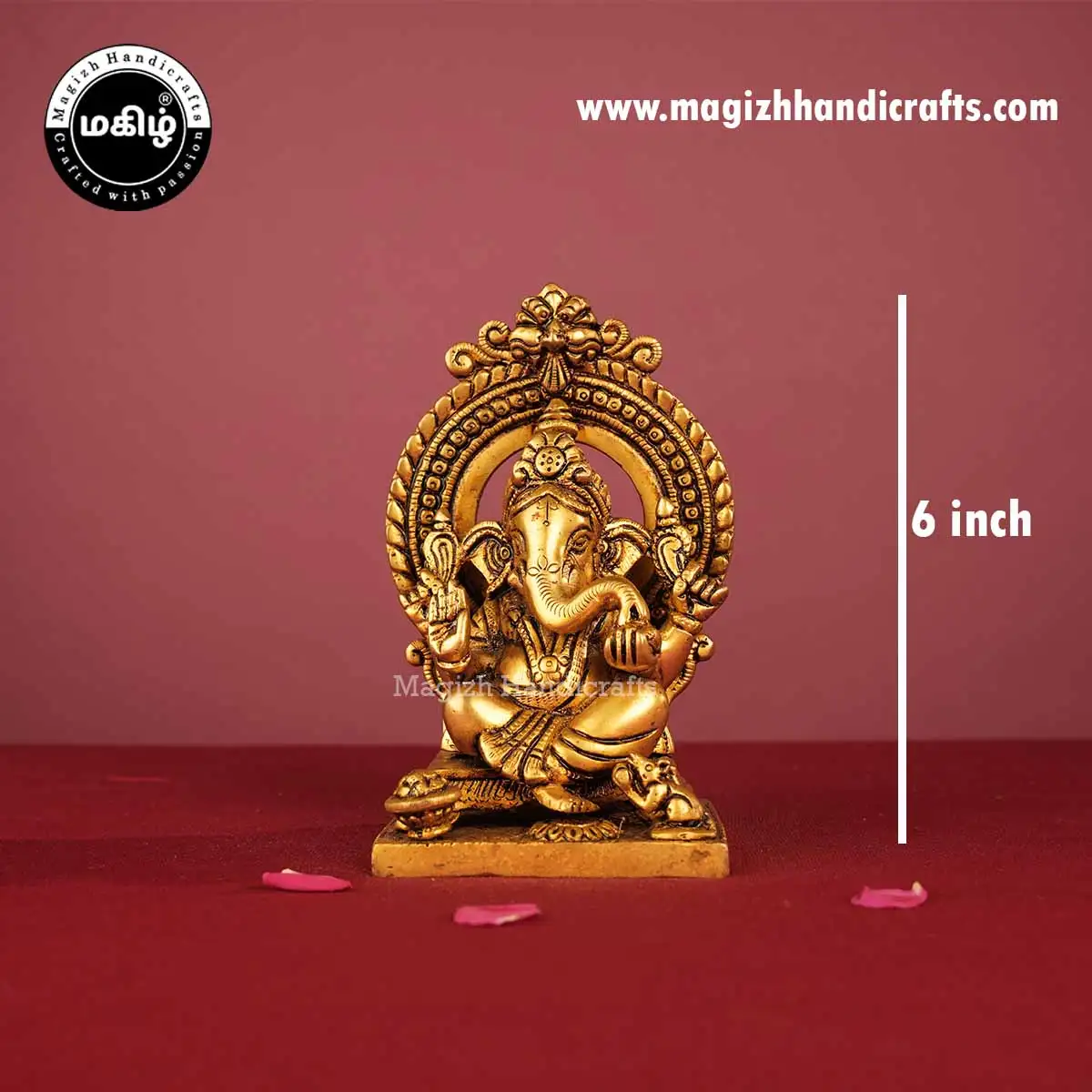 Brass Ganesh Idol Square Peetam with Prabavali - 6 Inch - image 2