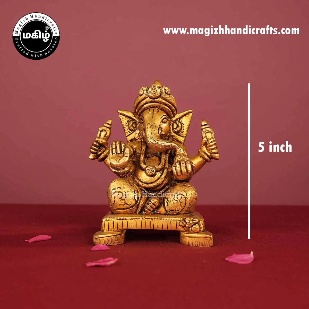 Brass Ganesh Idol Square Peetam - 5 Inch - image 2