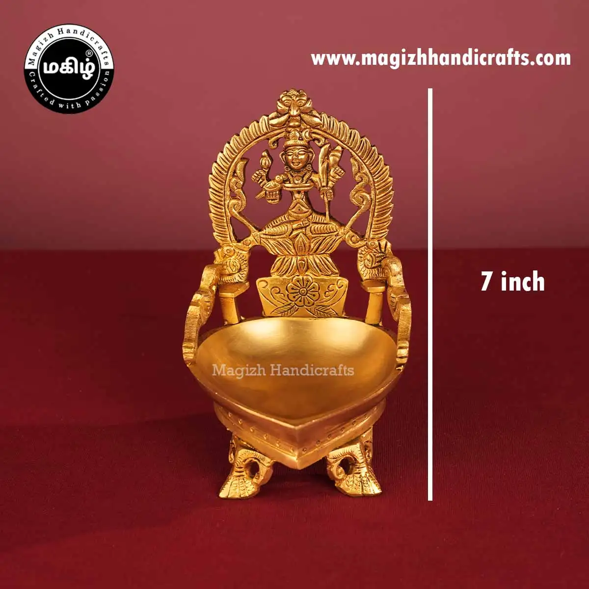 Brass Heart Shape Kamakshmi Amman Lamp 7 inches - image 2
