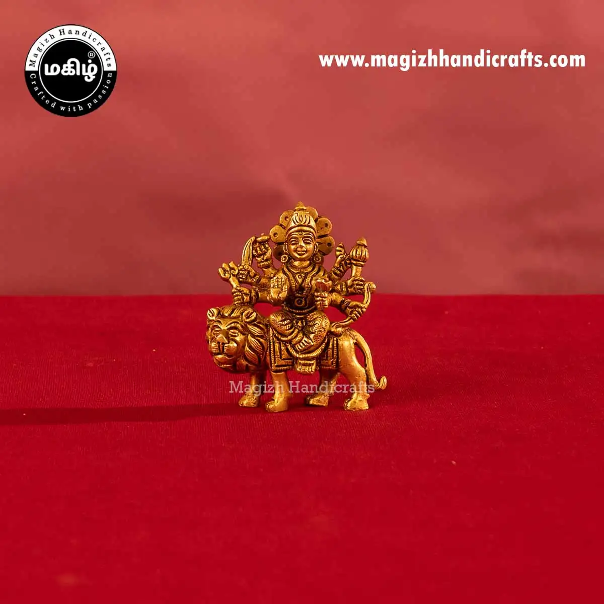Brass goddess Lion Durga Devi idol without base - 3.5 inches - image 1