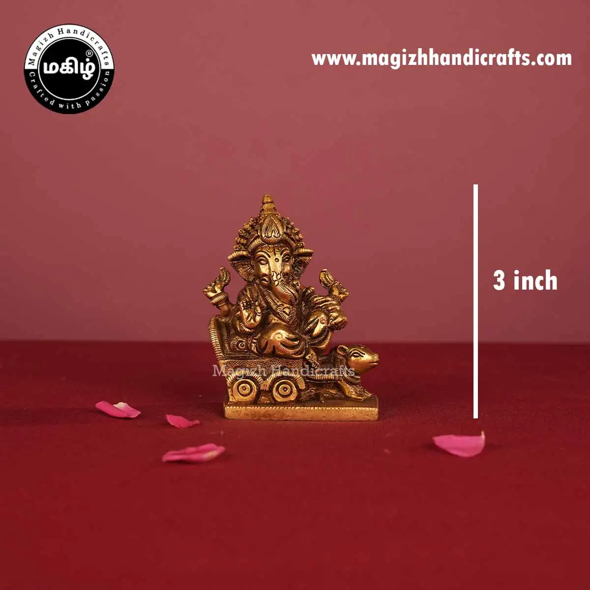 Brass Ganesh Idol Rat Cart - 3 Inch - image 2