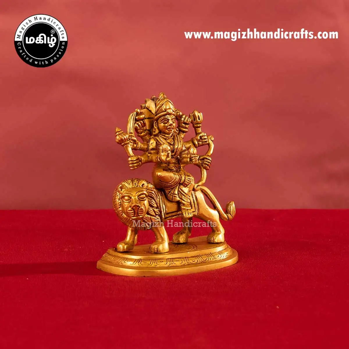 Brass goddess Lion Durga devi idol - 5 inches - image 3