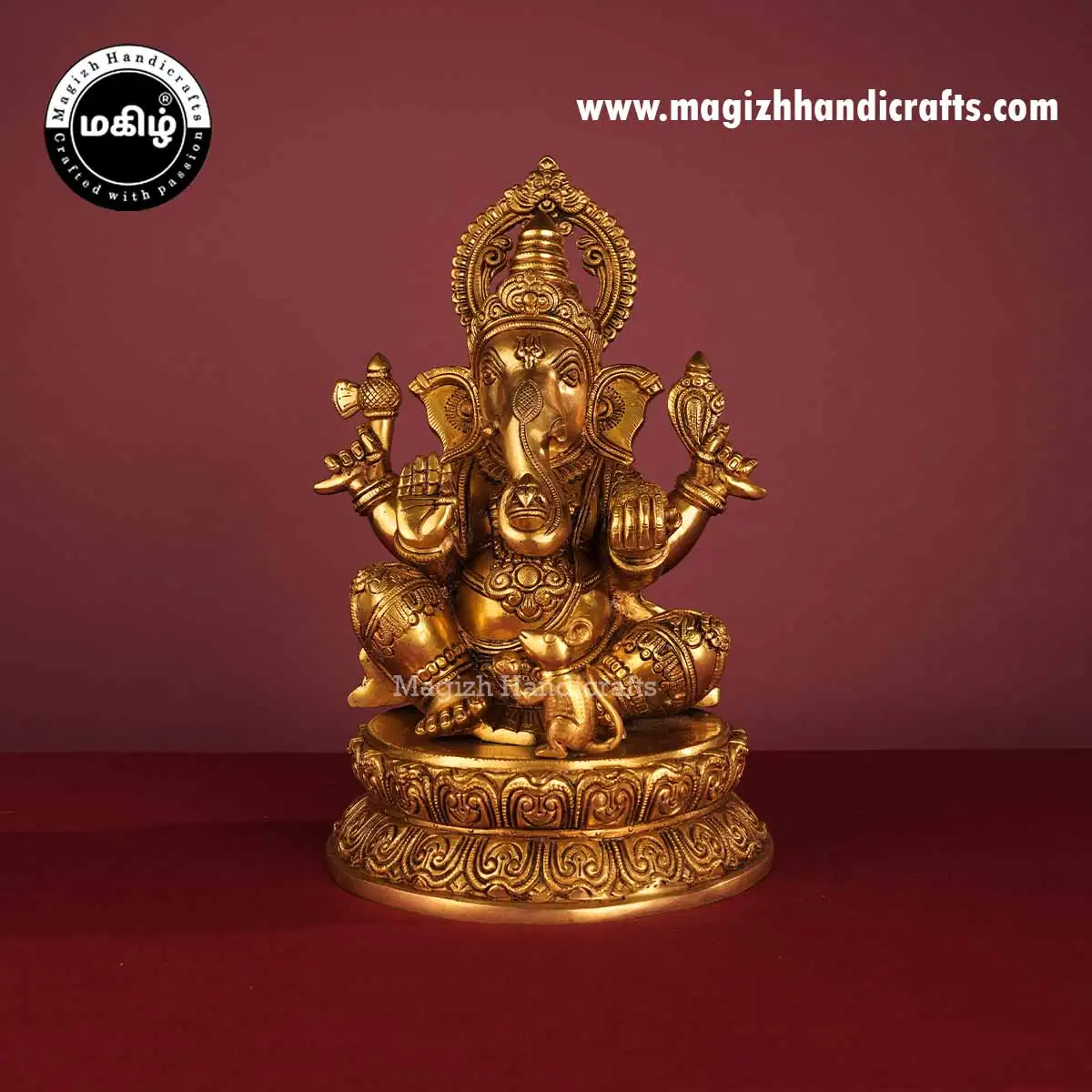 14 inches Brass Lord Ganesha Round Base Idol - image 1
