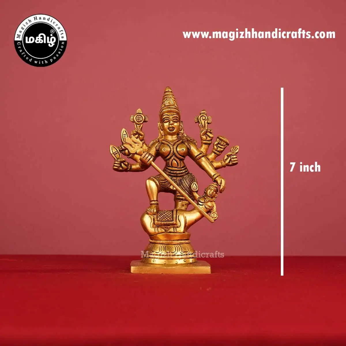 Brass Mahishasura Mardini idol - 7 inch - image 2