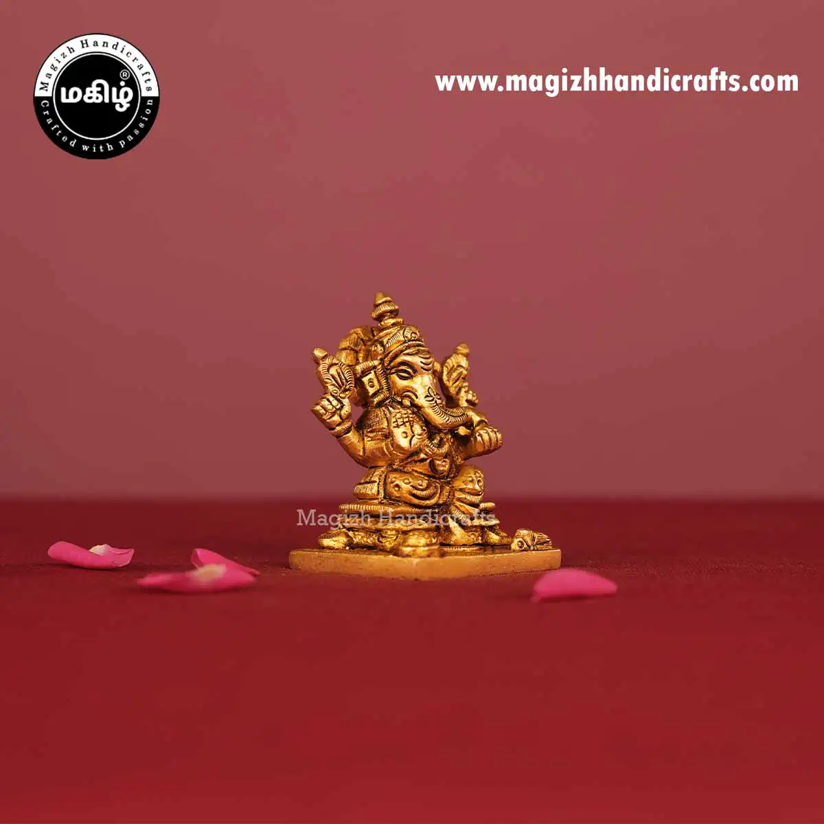 Brass Ganesha Square Base Idol - 2.5 Inch - image 4