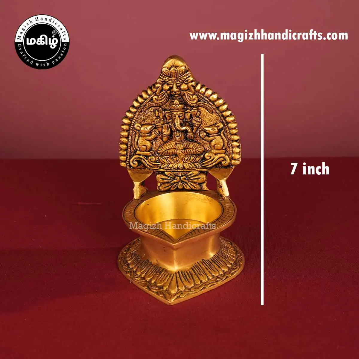 Brass Ganesha Kamakshmi amman Lamp - 7 inches - image 2