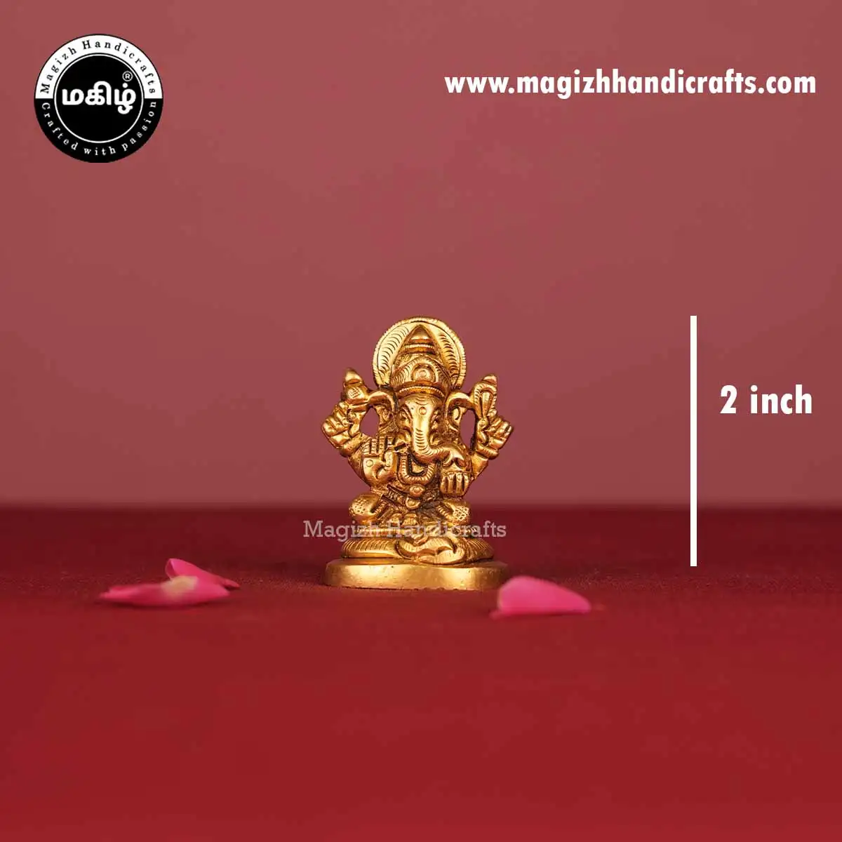 Brass Ganesha Oval Base Idol - 2 Inch - image 2