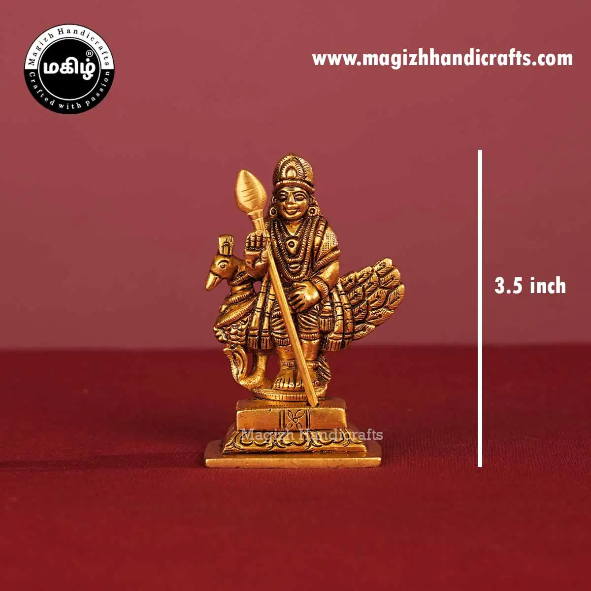 Brass God Murugan idol with peacock - 3.5 inch - image 2