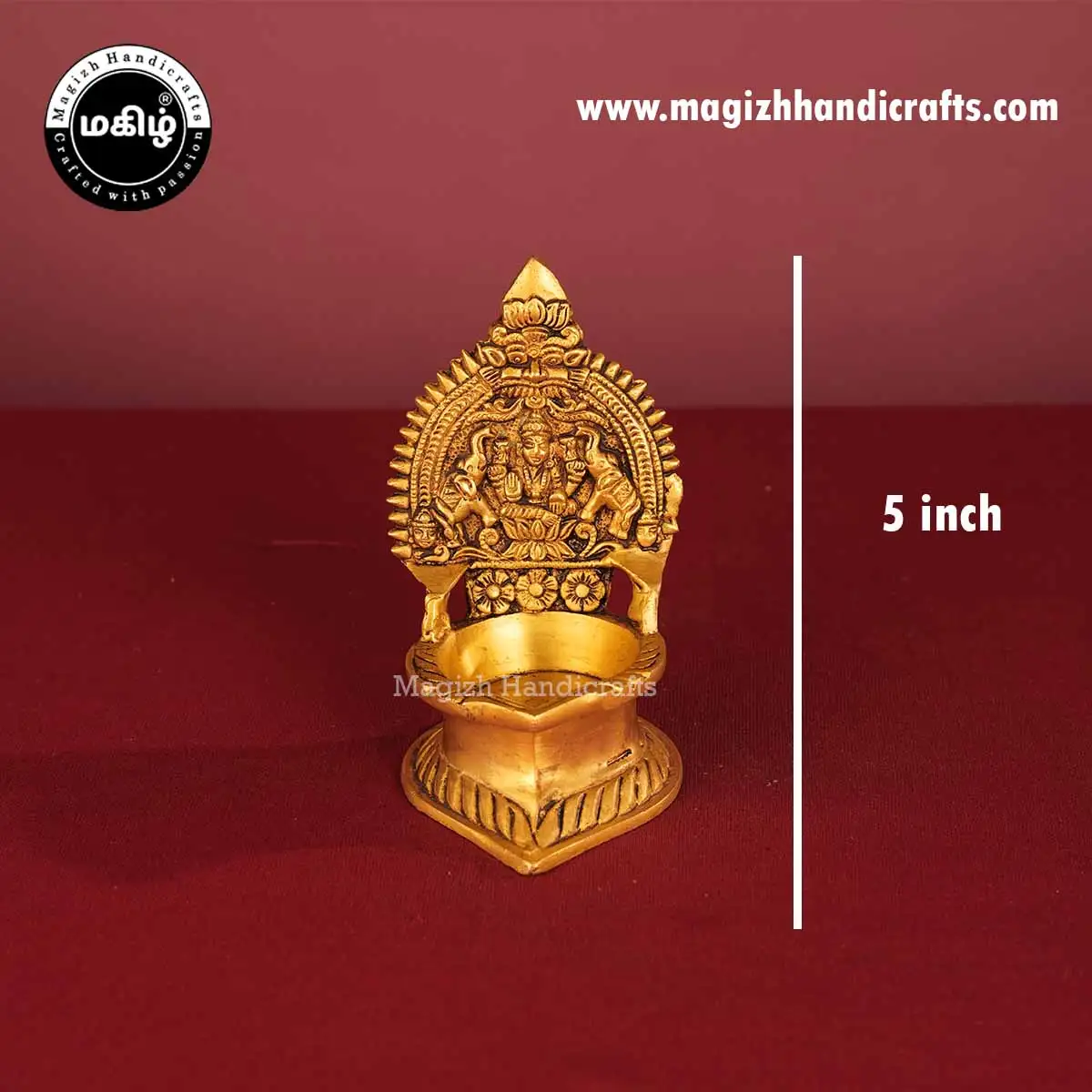 5.5 inches Brass Gaja Lakshmi Kamakshmi Lamp - image 2