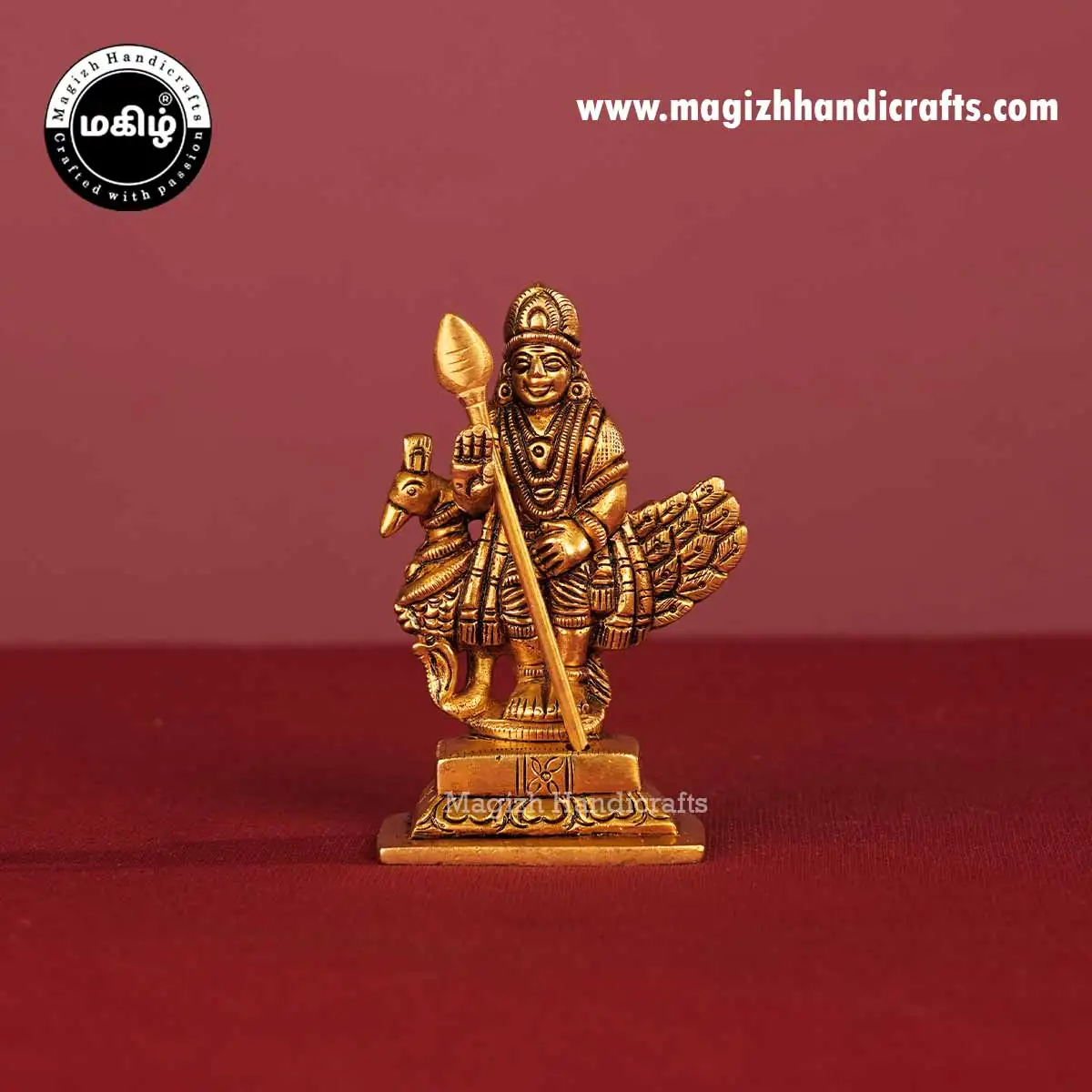Brass God Murugan idol with peacock - 3.5 inch - image 1