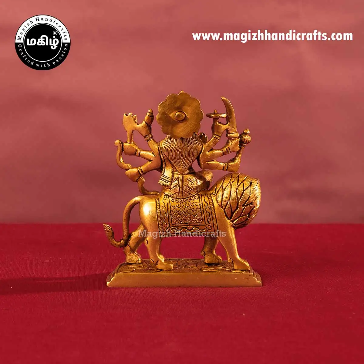 Brass goddess Lion Durga devi idol Lotus base - 6 inches - image 5