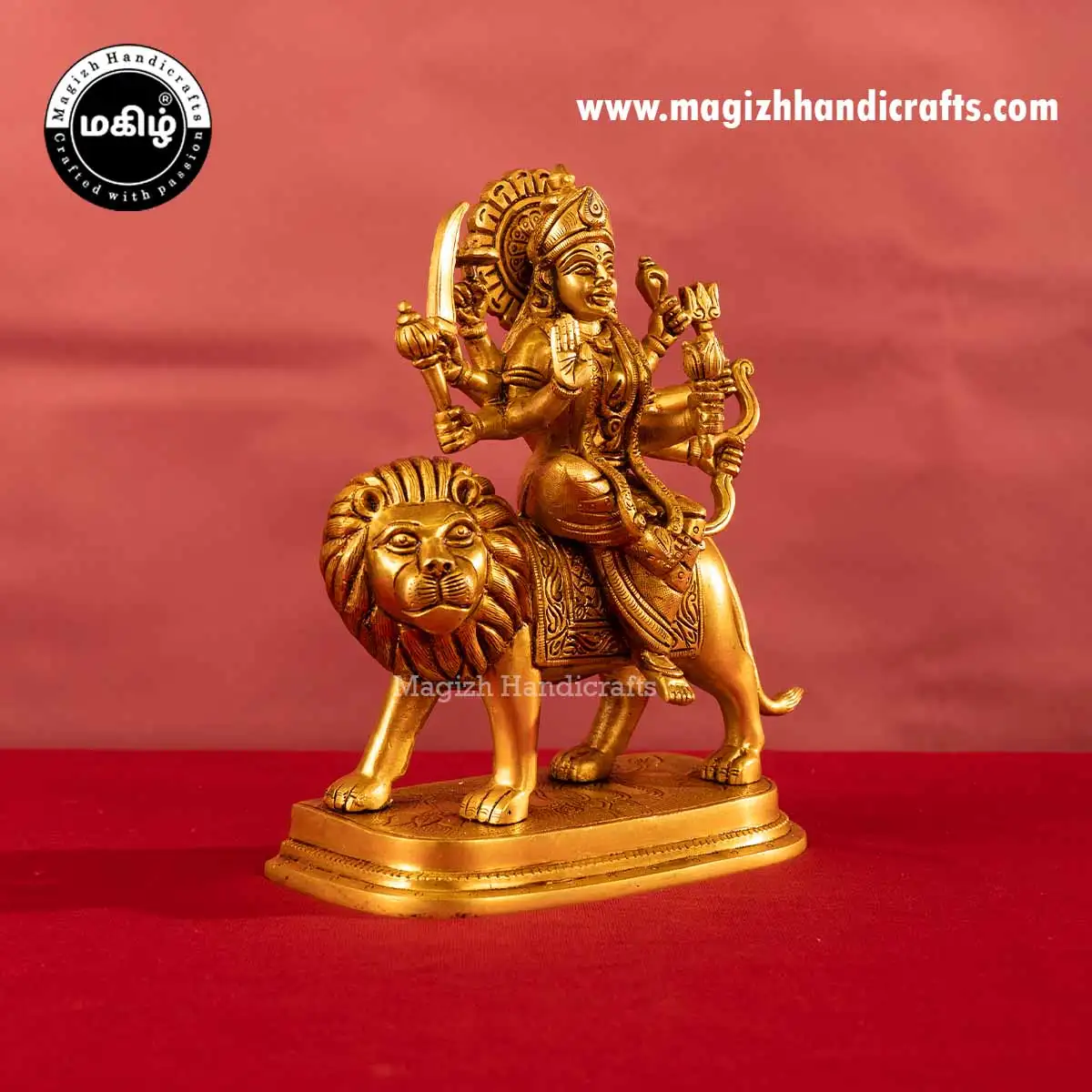 Brass goddess Lion Durga devi idol  - 10 inches - image 4
