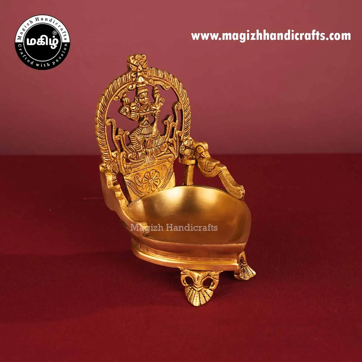 7 Inch Brass Heart Shape Gaja Lakshmi Lamp - image 3