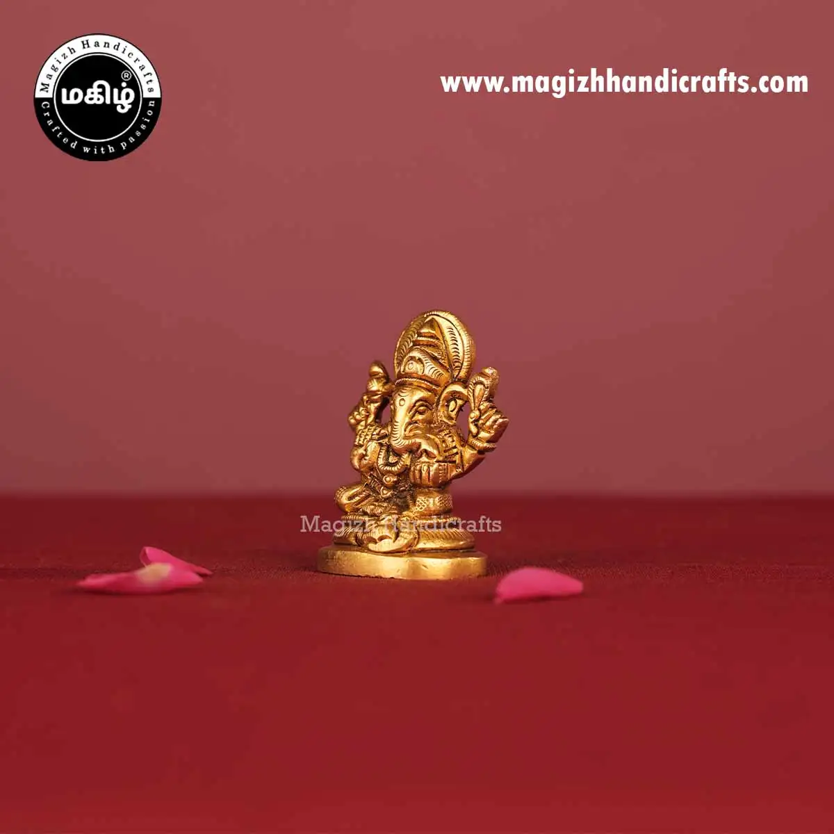 Brass Ganesha Oval Base Idol - 2 Inch - image 3