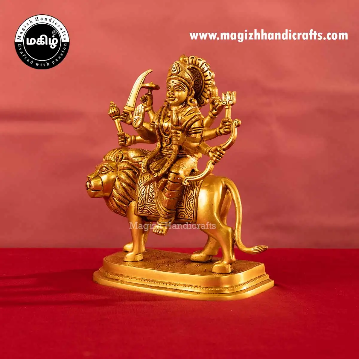 Brass goddess Lion Durga devi idol  - 10 inches - image 3