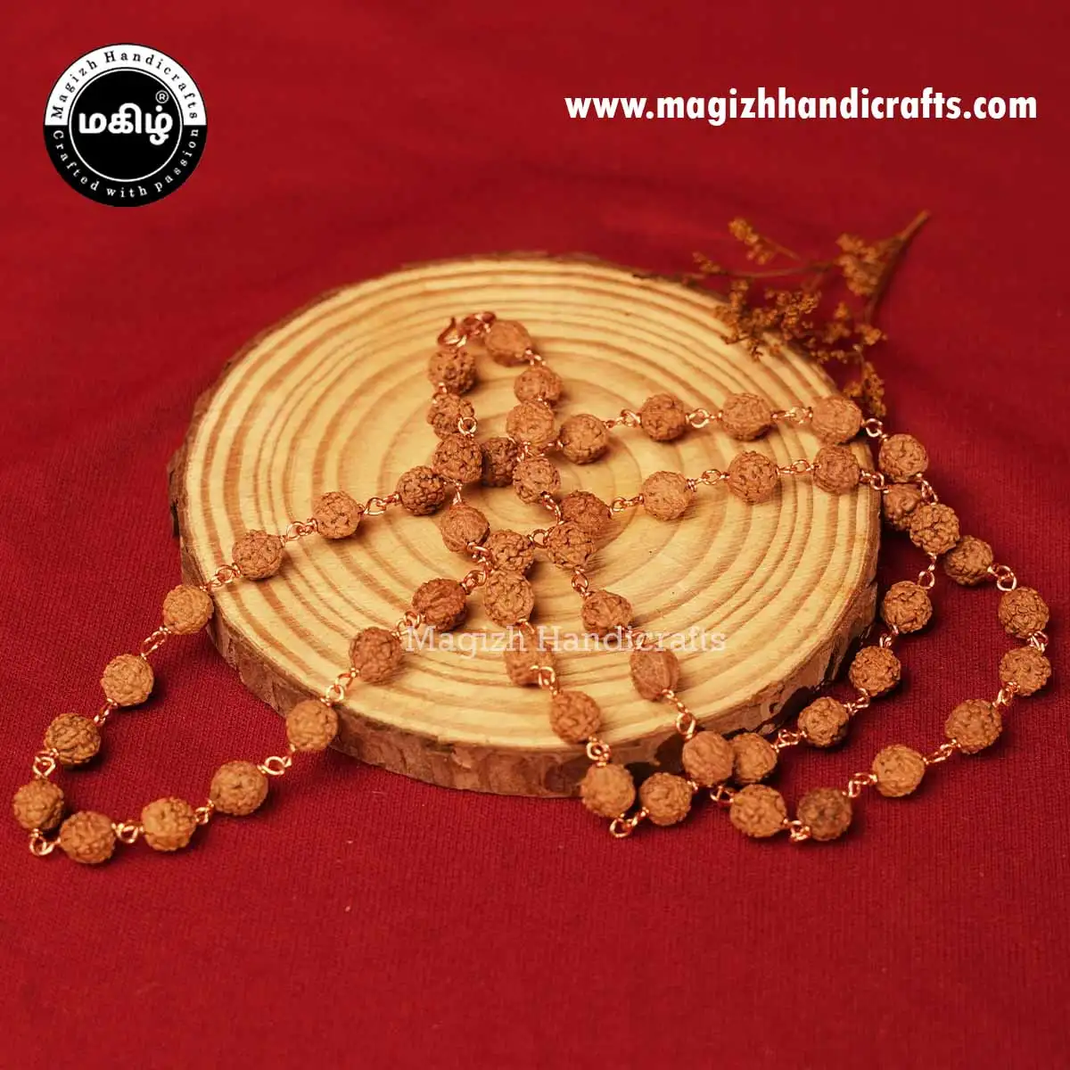 8mm 5 Mukhi Rudraksha 54 Bead Mala with Copper Wire - image 1