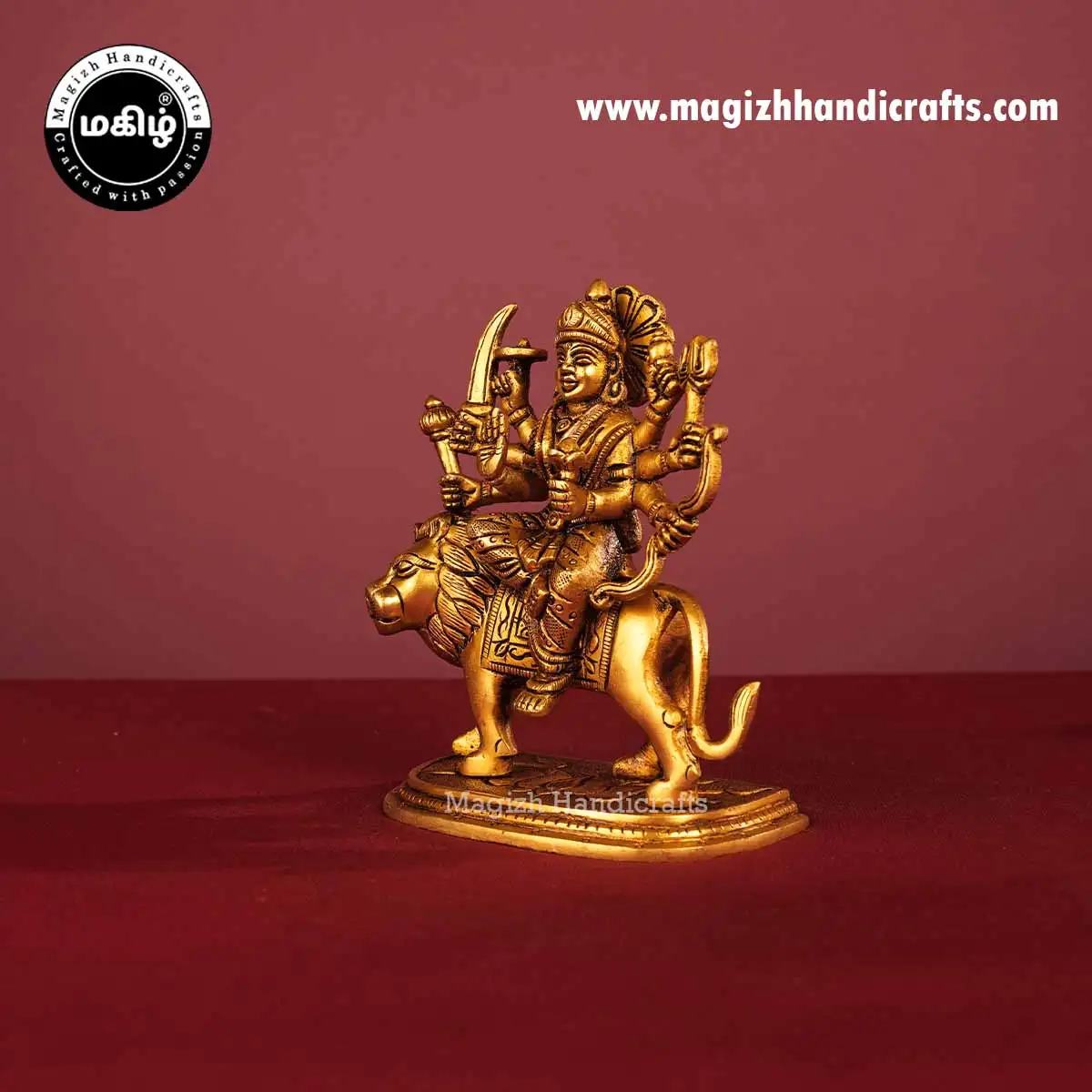 Brass Durga devi on Lion oval peetam - 6 inch - image 4