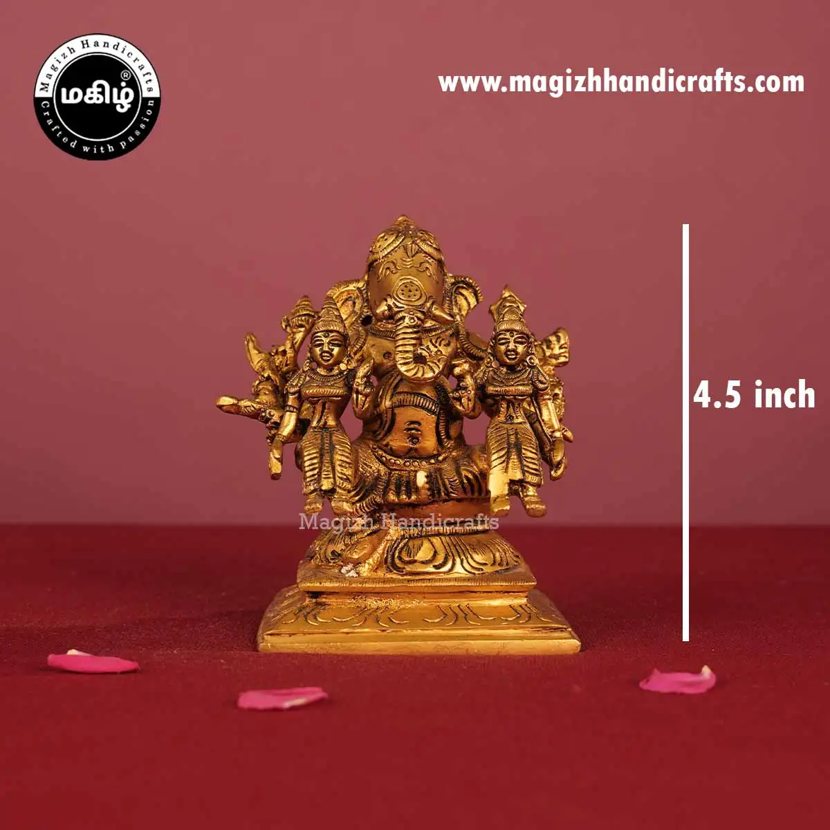 Brass Riddhi Siddhi Vinayagar Idol - 4.5 Inch - image 2