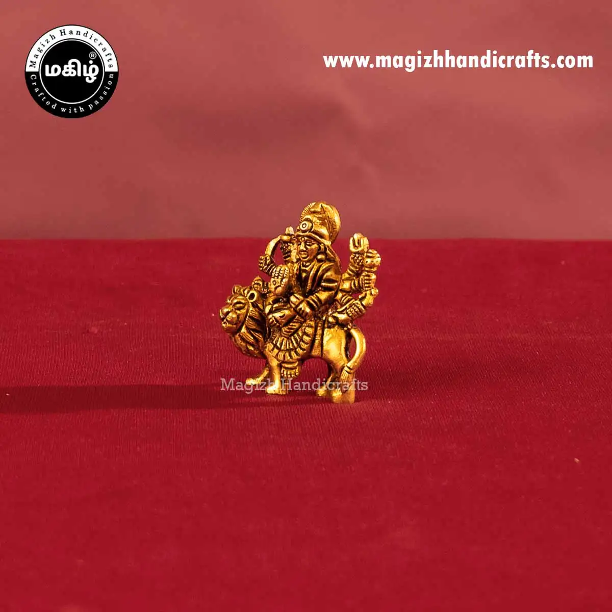 Brass goddess Lion Durga devi idol without base - 2 inches - image 3