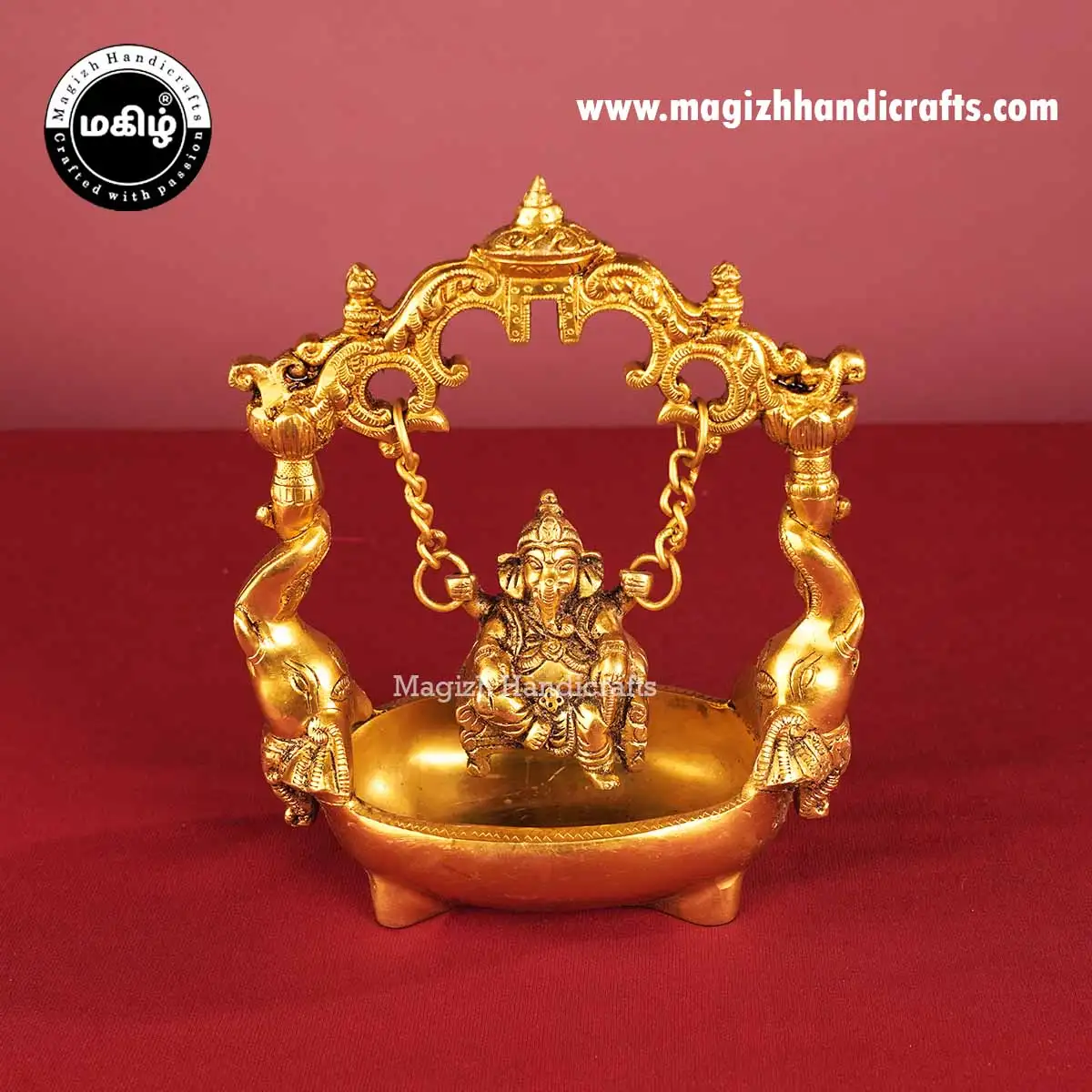 Brass Boat Swing Ganesha Urli - 9 Inch - image 1