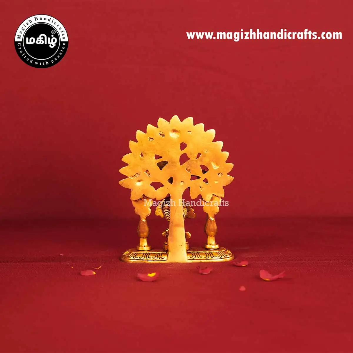 Brass Tree Krishna with Peacock Idol - 5 Inches - image 5