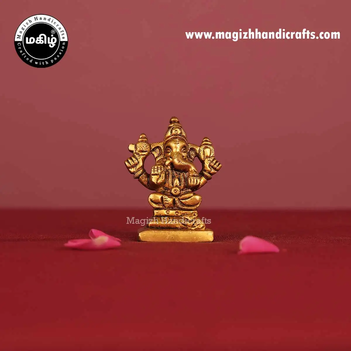 Brass Ganesha Square Base Idol - 2 Inch - image 1