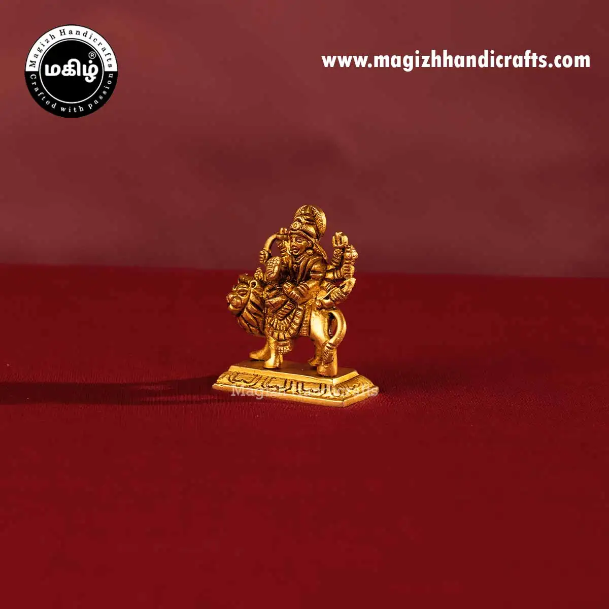 Brass goddess Lion Durga devi idol - 3 inches - image 3