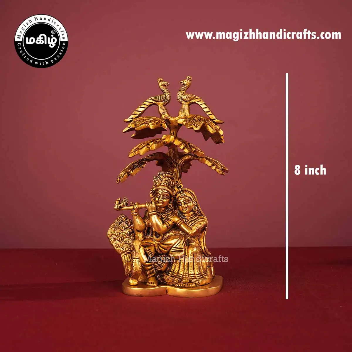 Brass Tree Radha Krishna idol - 8 inches - image 2