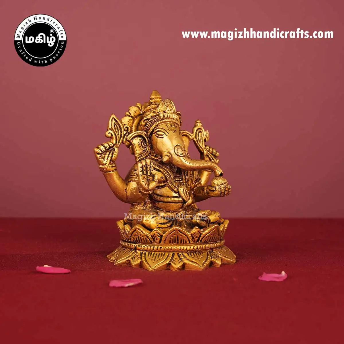 Brass Lotus Sitting Ganesha Idol - 5 Inch - image 4
