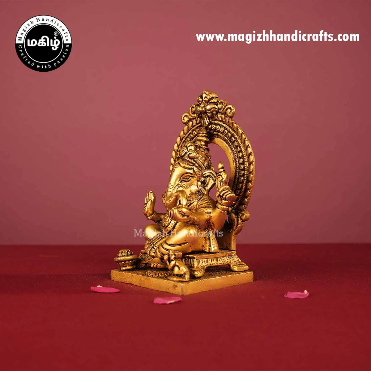 Brass Ganesh Idol Square Peetam with Prabavali - 6 Inch - image 4