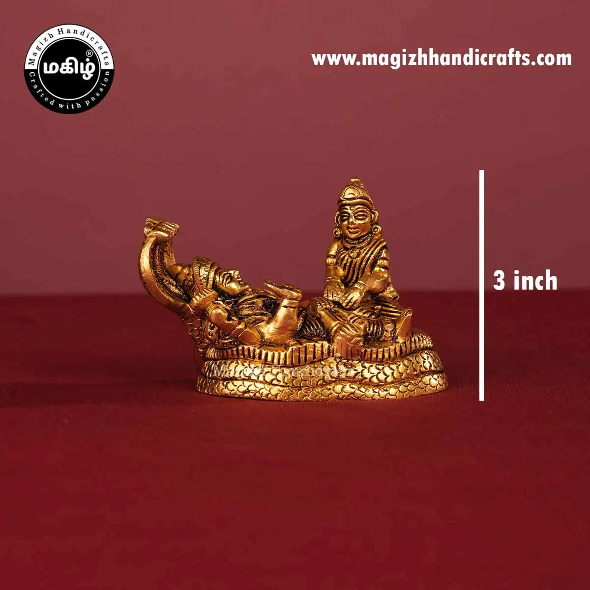 Brass Vishnu and Lakshmi on Adishesha Idol - 3 Inch - image 2