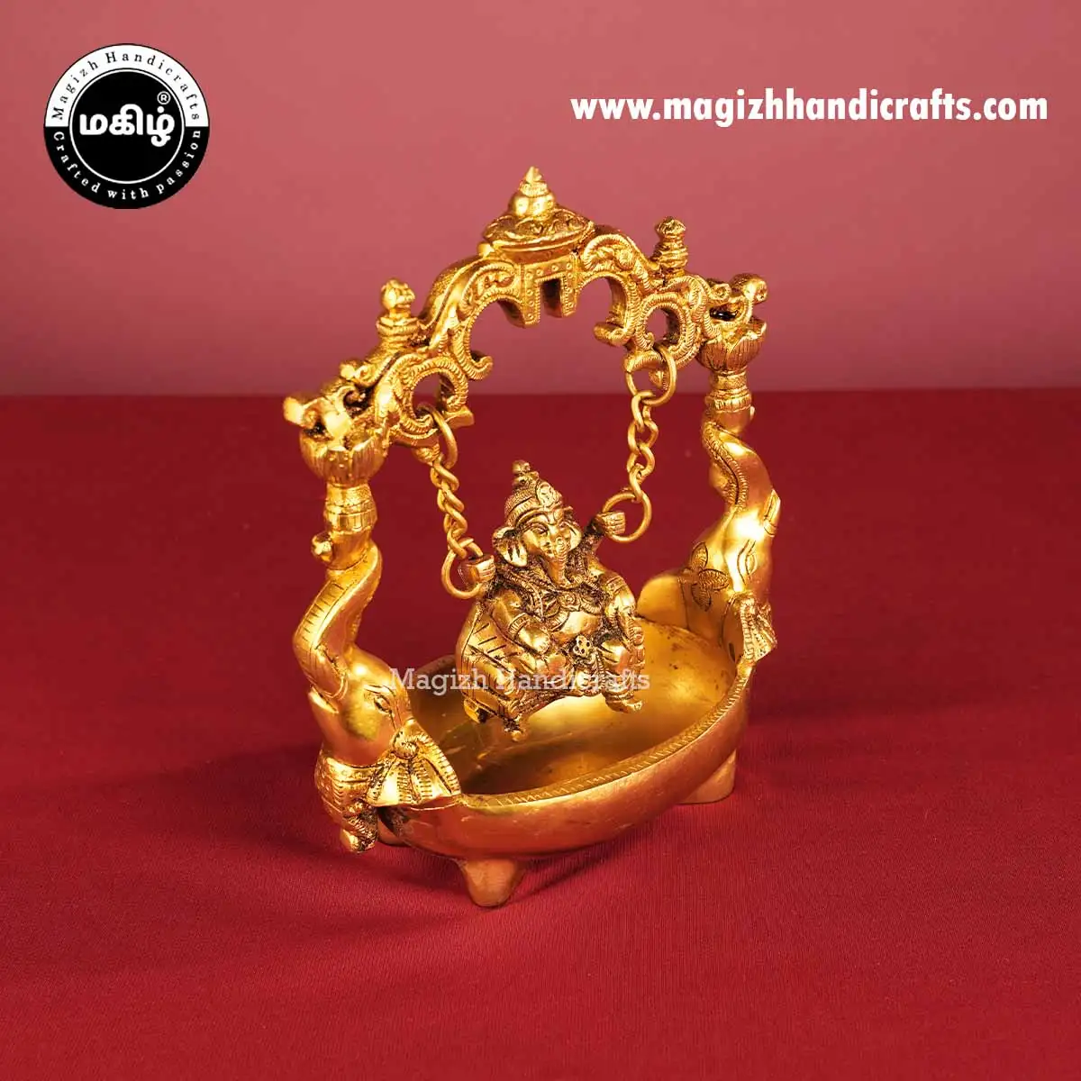 Brass Boat Swing Ganesha Urli - 9 Inch - image 3