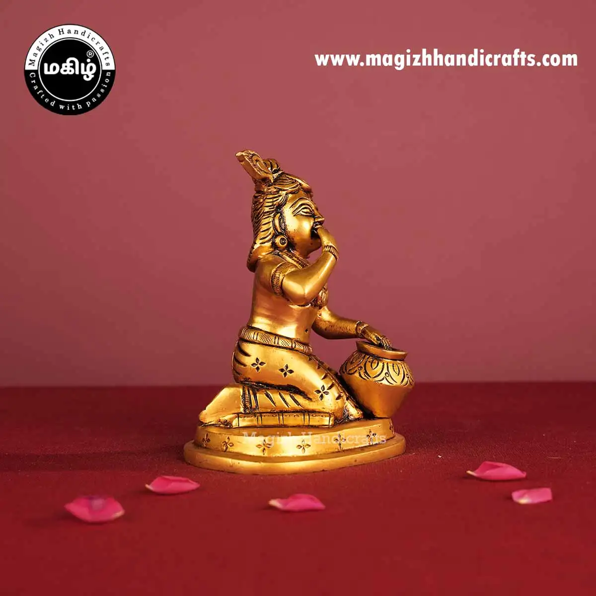 Brass Matka Krishna idol - 5 inches - image 3