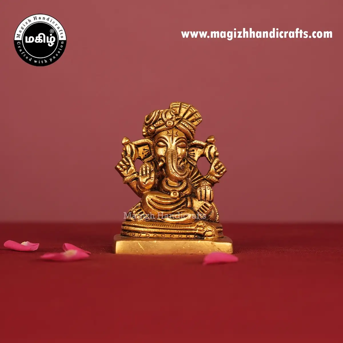Brass Thalapakattu Ganesha Square Base Idol - 3 Inch - image 1