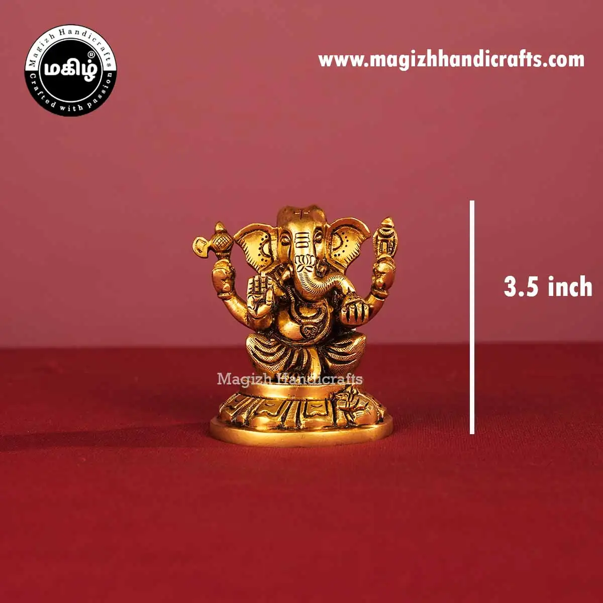 Brass Appu Ganesh Idol Round Peetam - 3.5 Inch - image 2