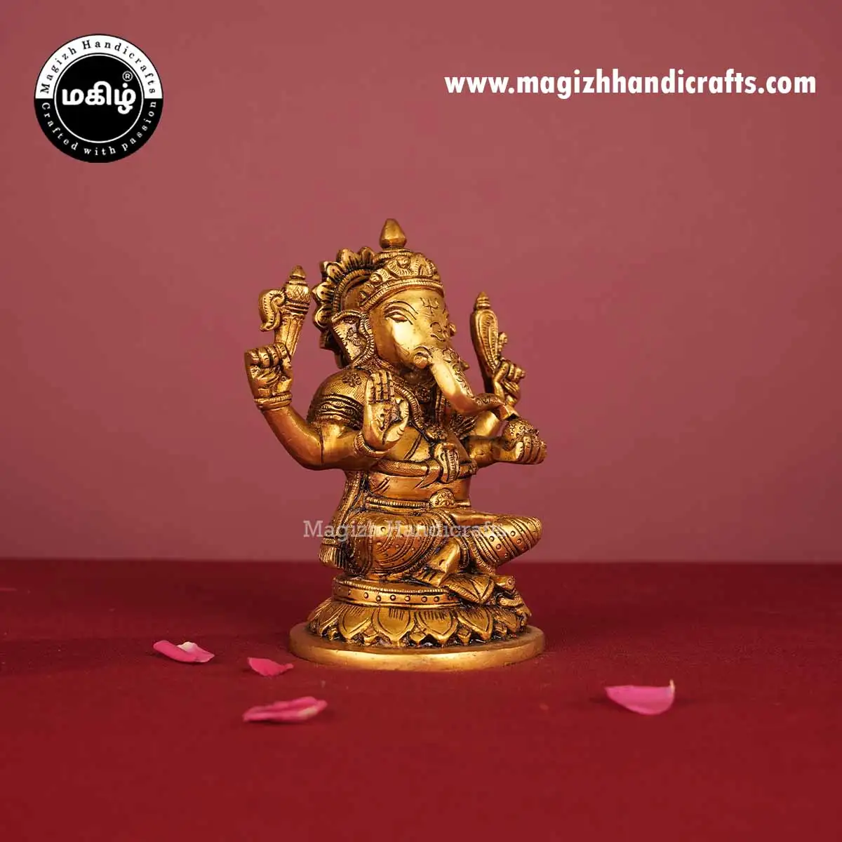Brass Ganesh Idol Round Base - 5.5 Inch - image 3