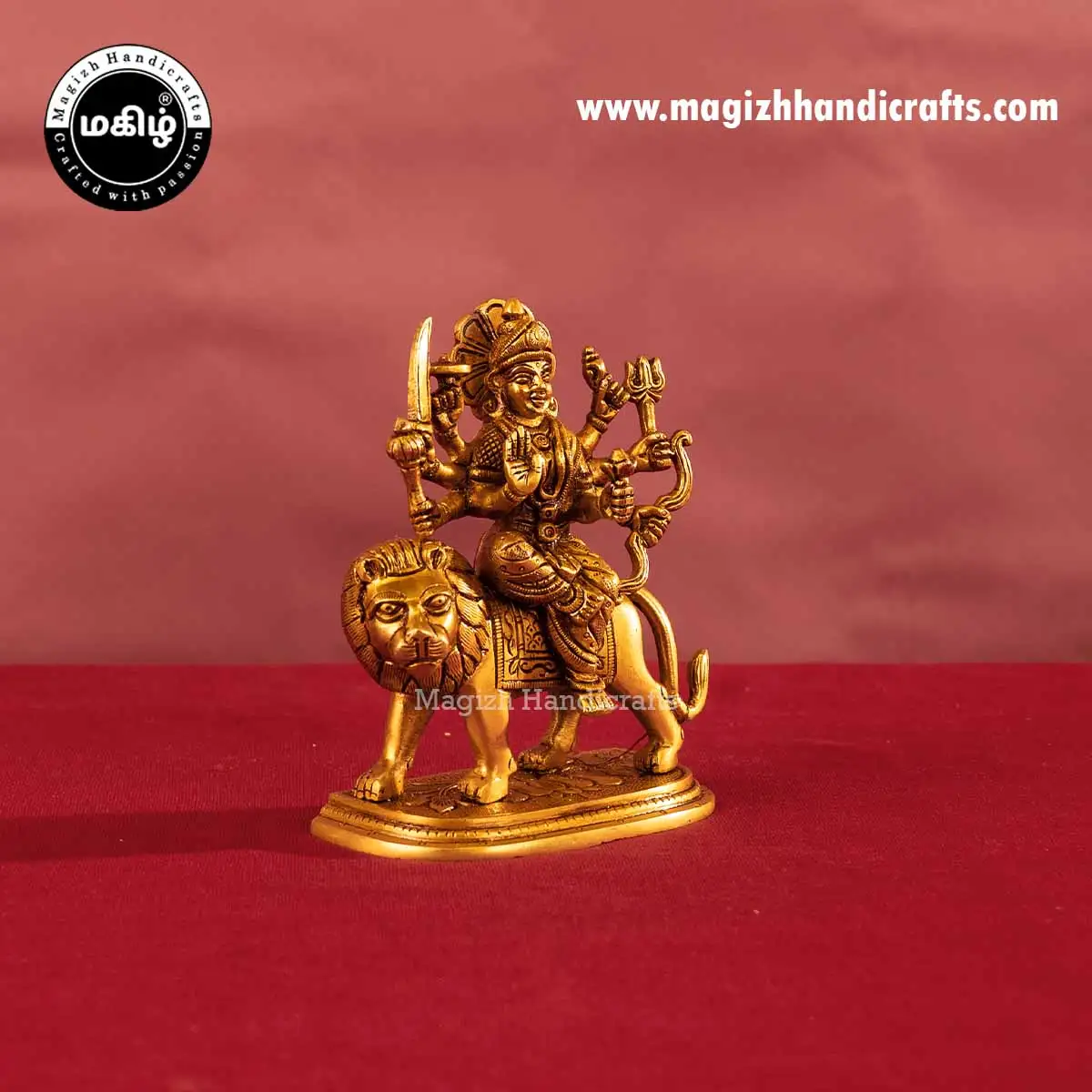 Brass goddess Lion Durga devi idol Lotus base - 6 inches - image 3