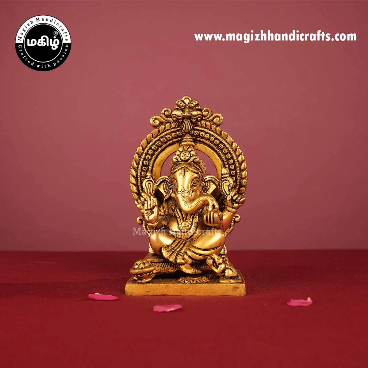 Brass Ganesh Idol Square Peetam with Prabavali - 6 Inch - image 1