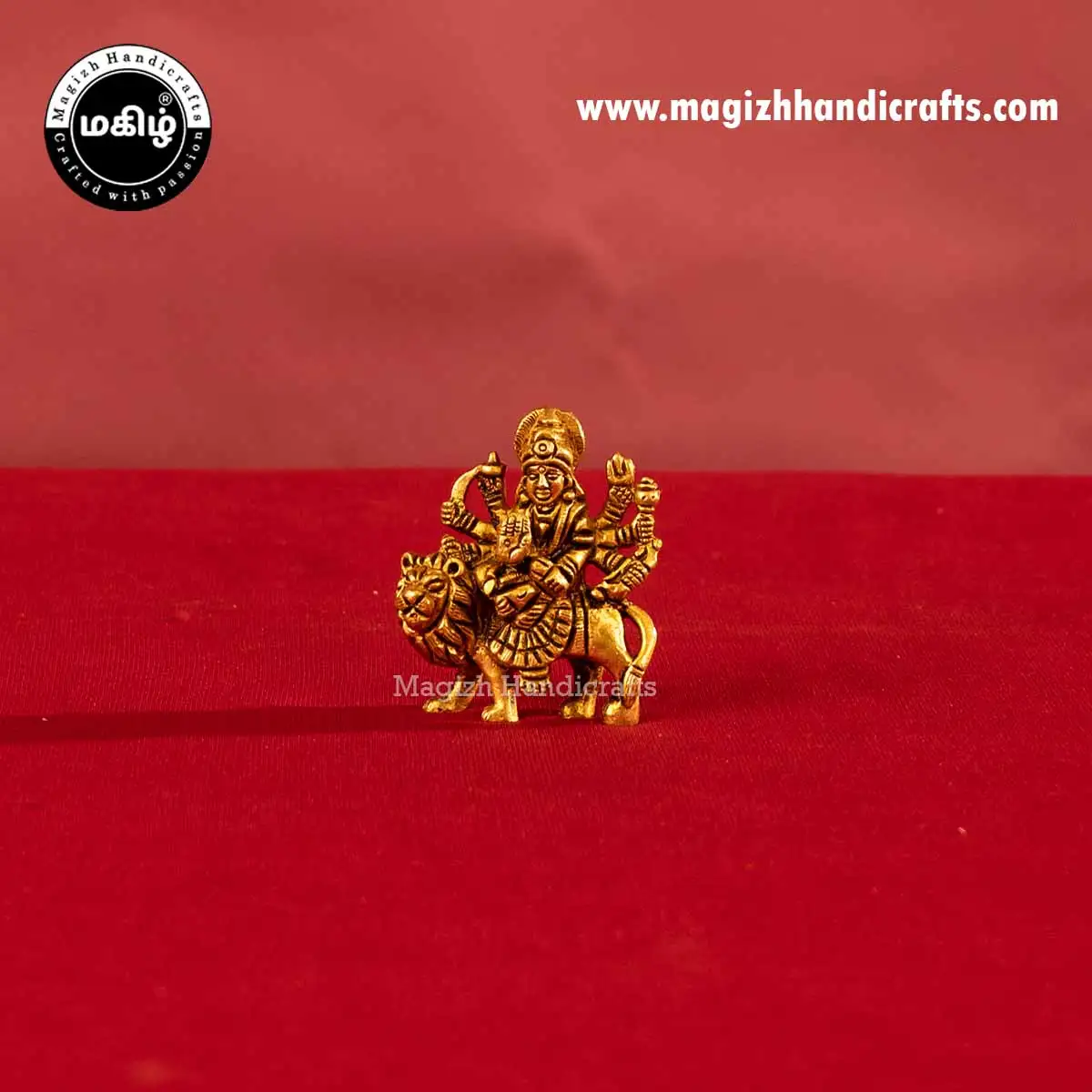 Brass goddess Lion Durga devi idol without base - 2 inches - image 1