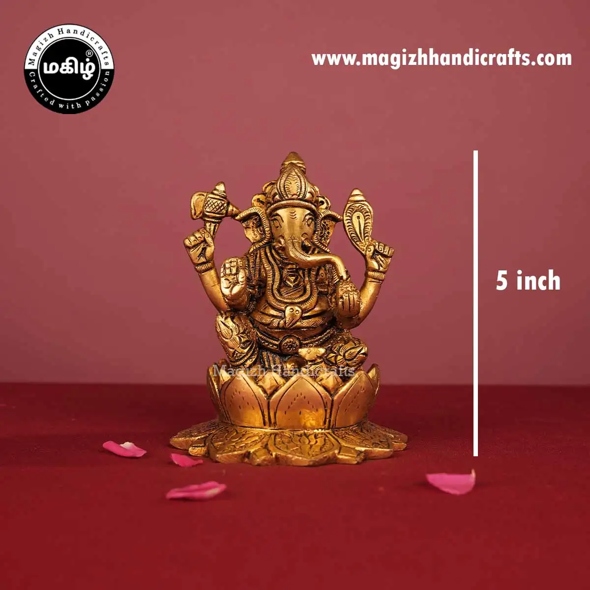 Brass Lotus Ganesh Idol - 5 Inch - image 2