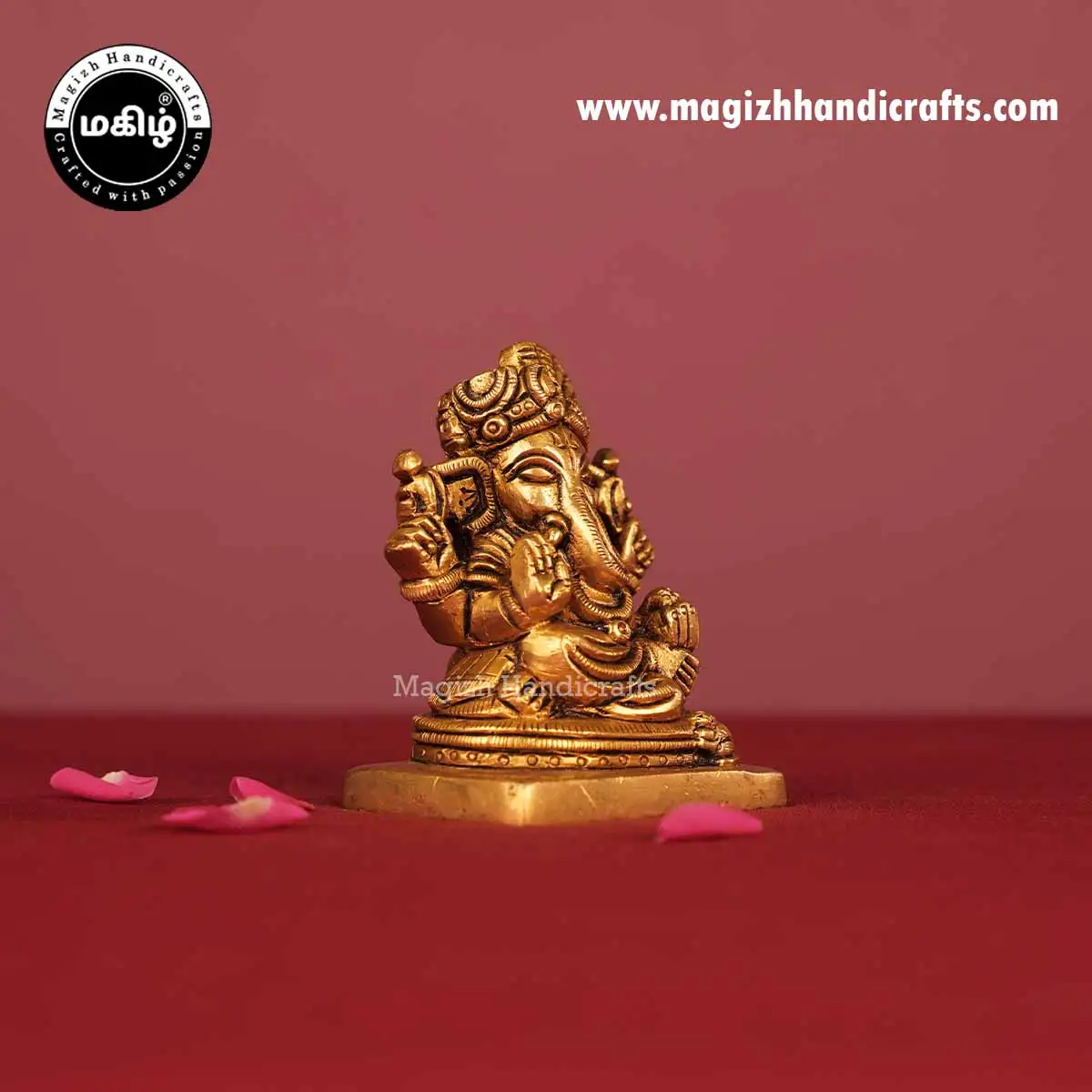 Brass Thalapakattu Ganesha Square Base Idol - 3 Inch - image 3