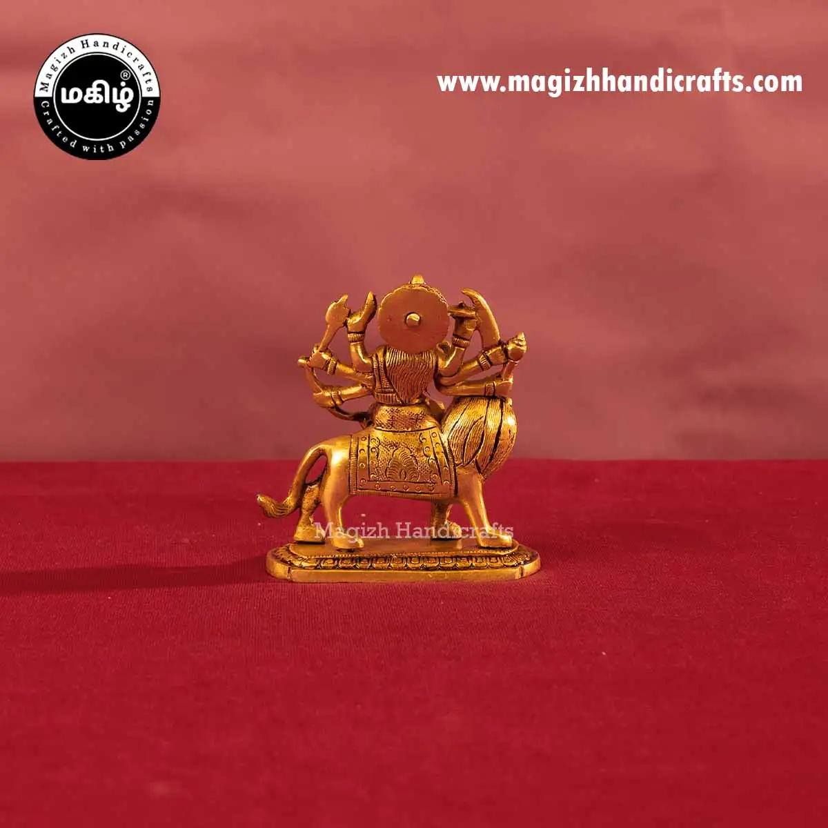 Brass goddess Lion Durga devi idol - 4.5 inches - image 5