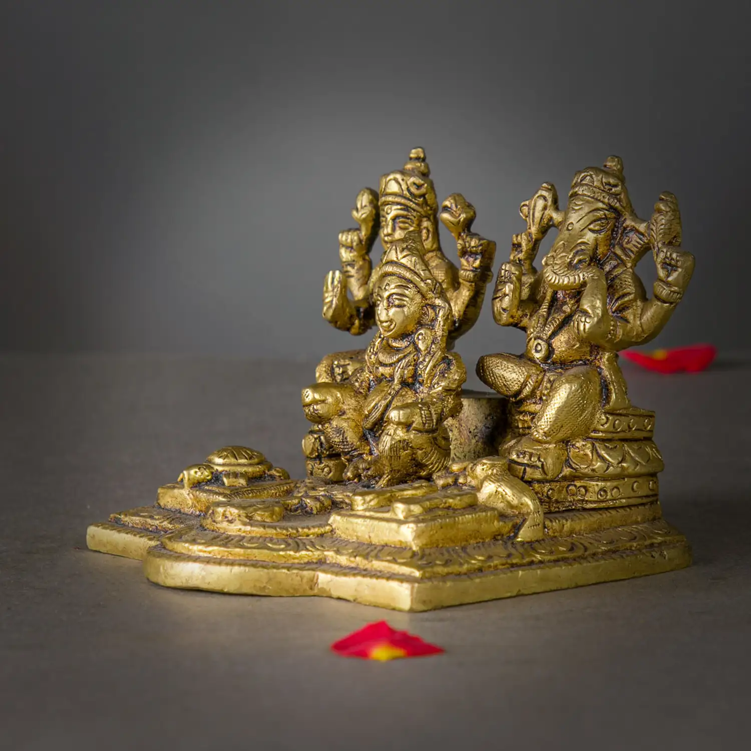 Brass Ganesha Kuber and Lakshmi idol - 2 inches - image 4