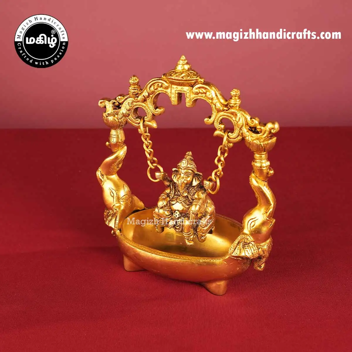 Brass Boat Swing Ganesha Urli - 9 Inch - image 4
