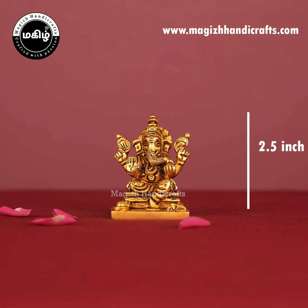 Brass Ganesha Square Base Idol - 2.5 Inch - image 2