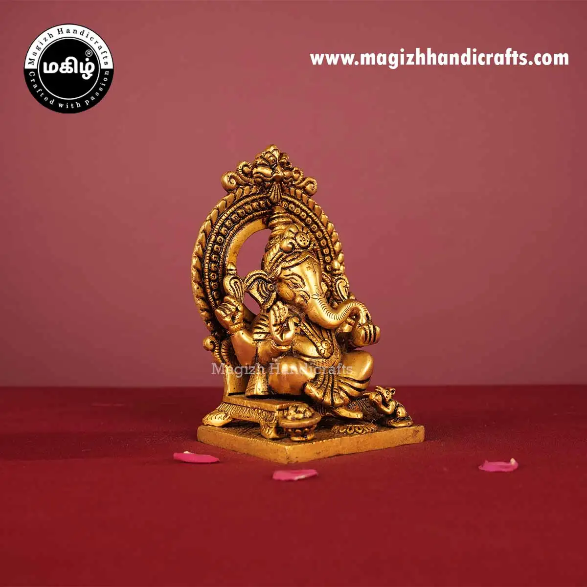 Brass Ganesh Idol Square Peetam with Prabavali - 6 Inch - image 3