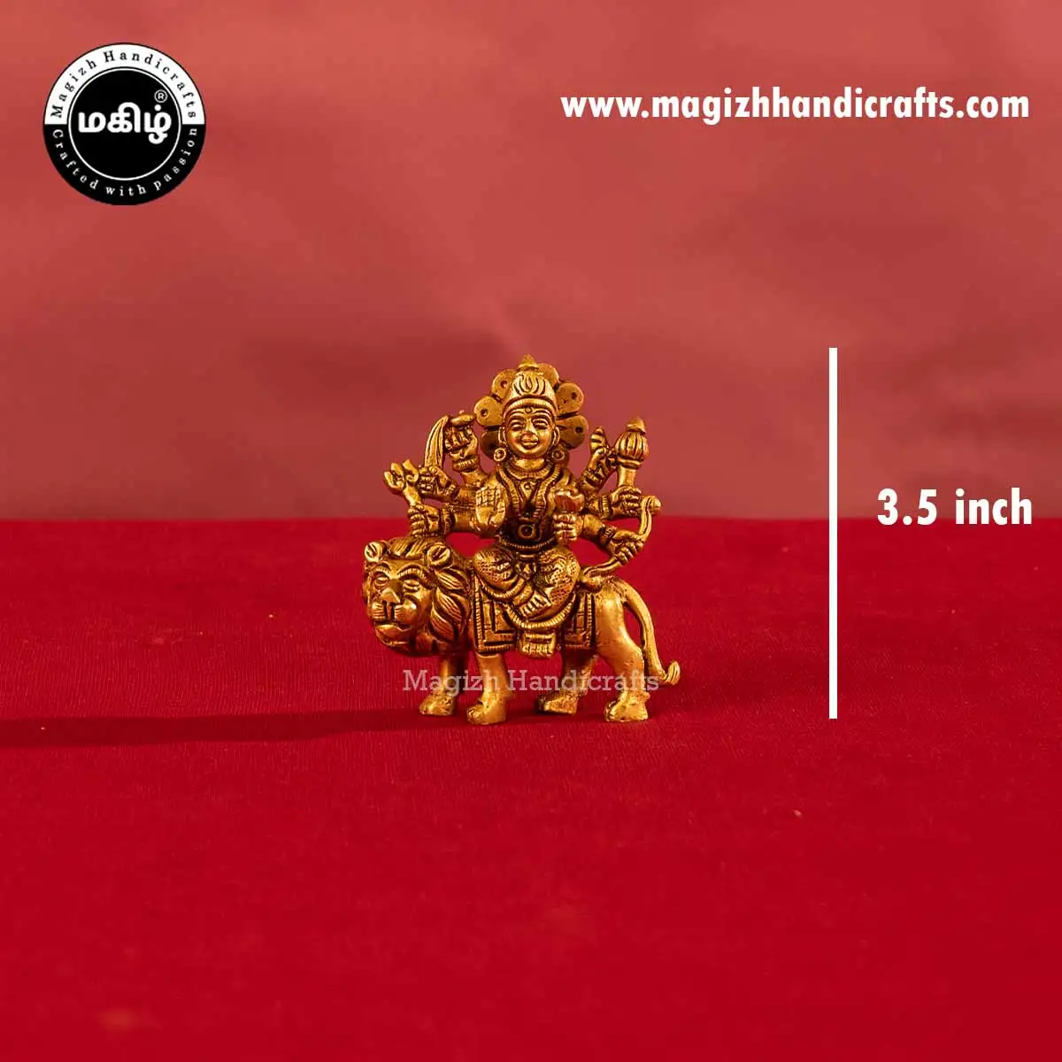 Brass goddess Lion Durga Devi idol without base - 3.5 inches - image 2